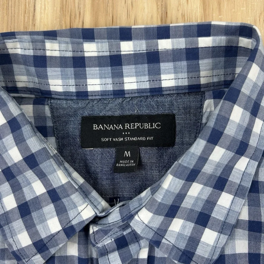 Banana Republic Mens Shirt Soft Wash Standard Fit Button Up Plaid Cotton Medium